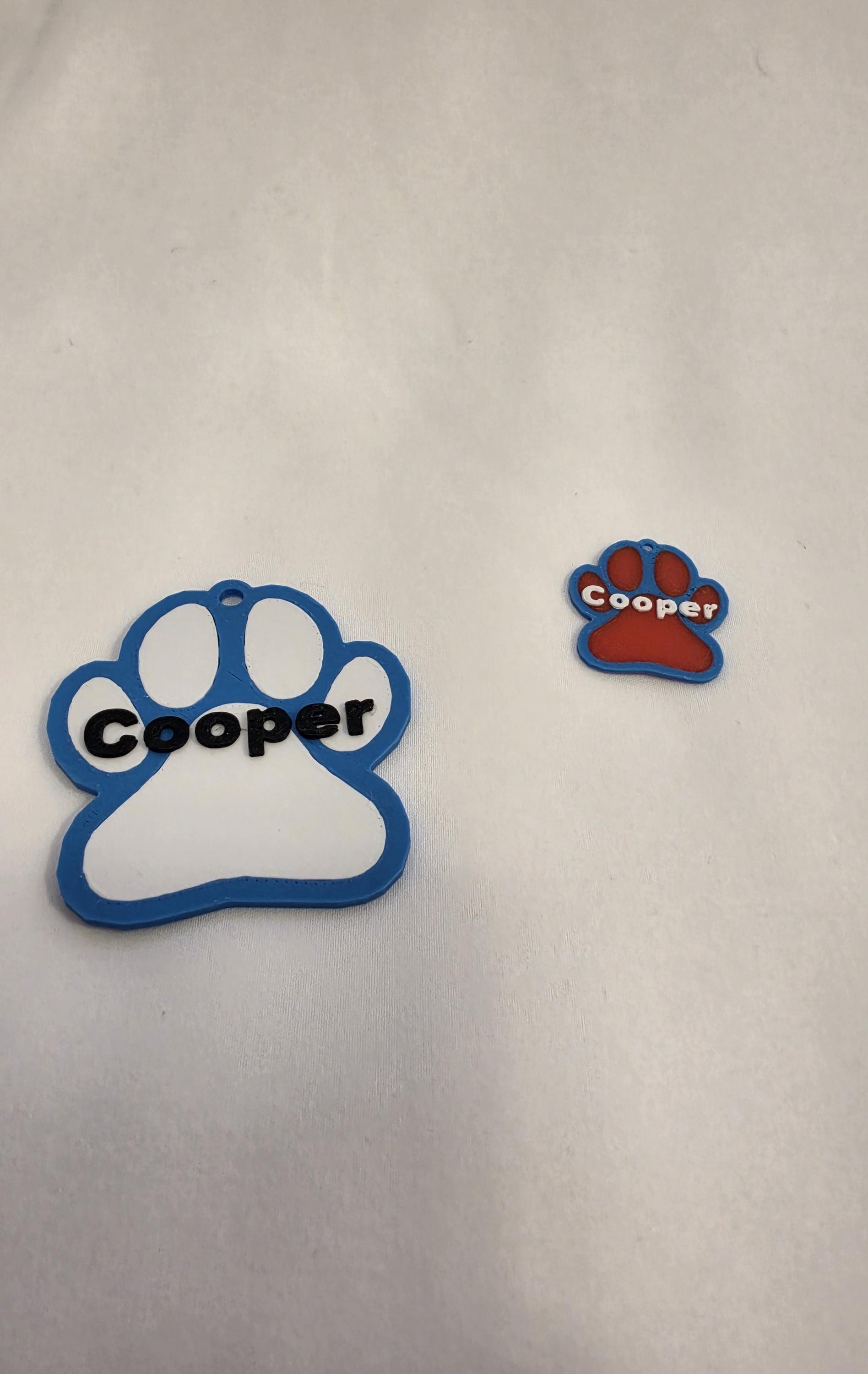 Personalised Paw Print Dog Name Tag – Colourful 3D Printed Collar Charm